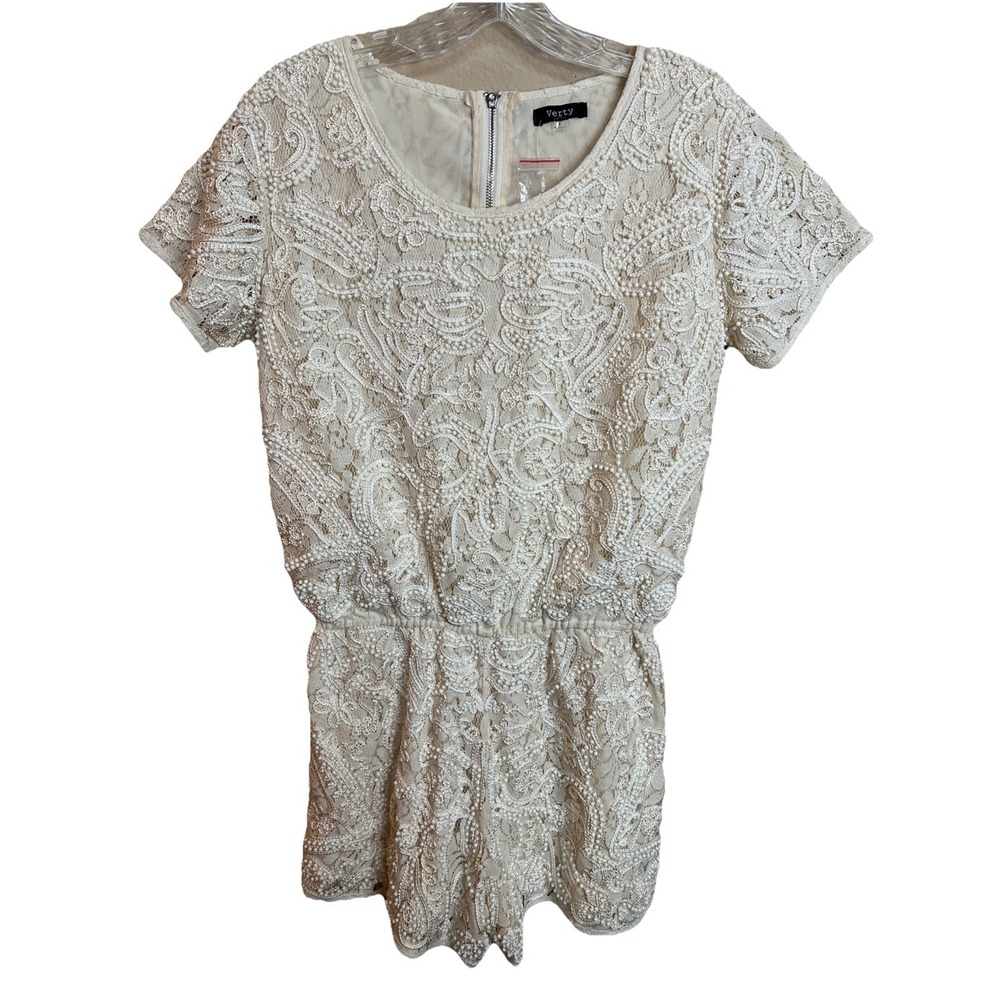 Verty Fancy White Ivory Lace & Heavy Beaded Romper Dressy Outfit Lined Size 2